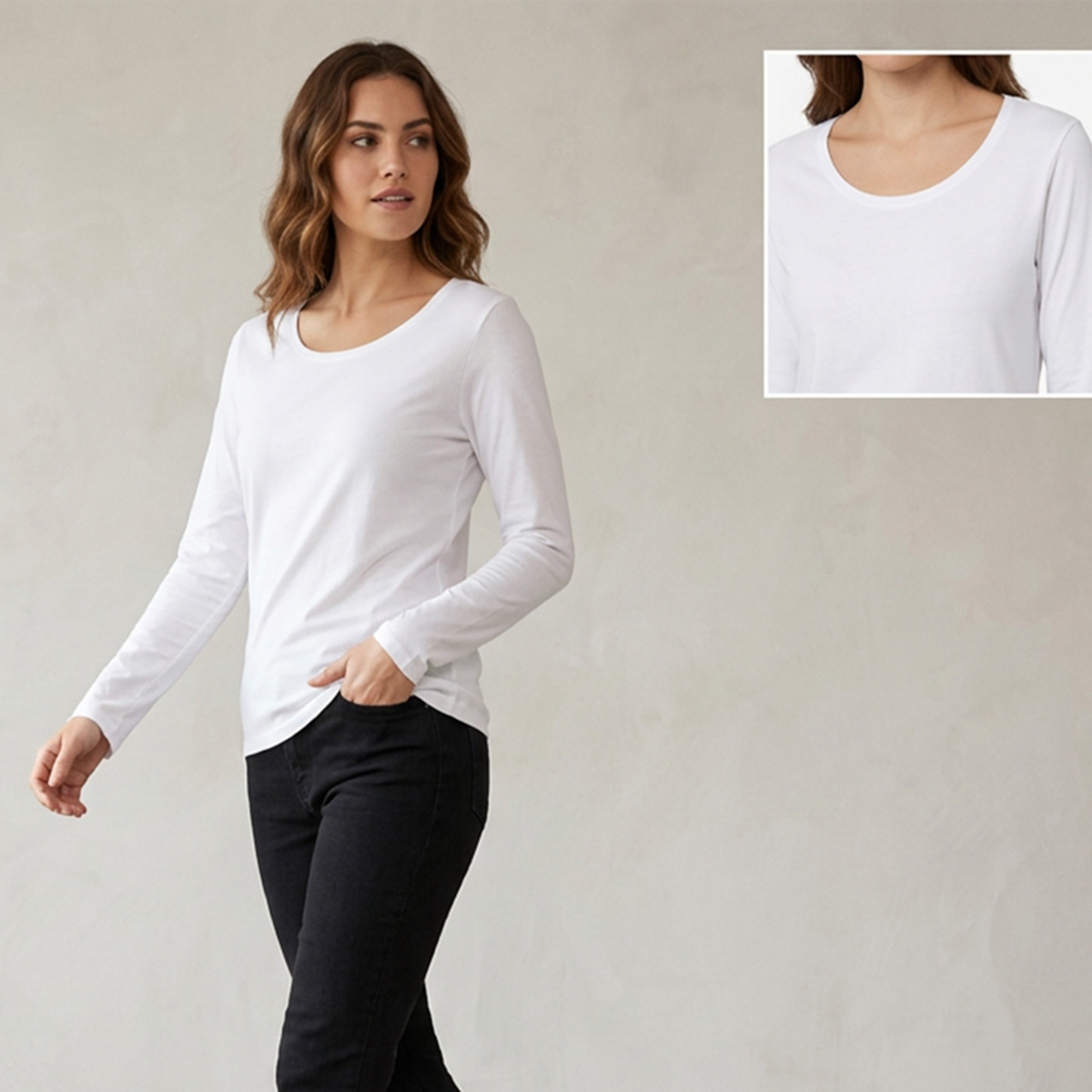 Basic White Round Neck Full Sleeve T Shirt for Women Comfortable Casual Wear