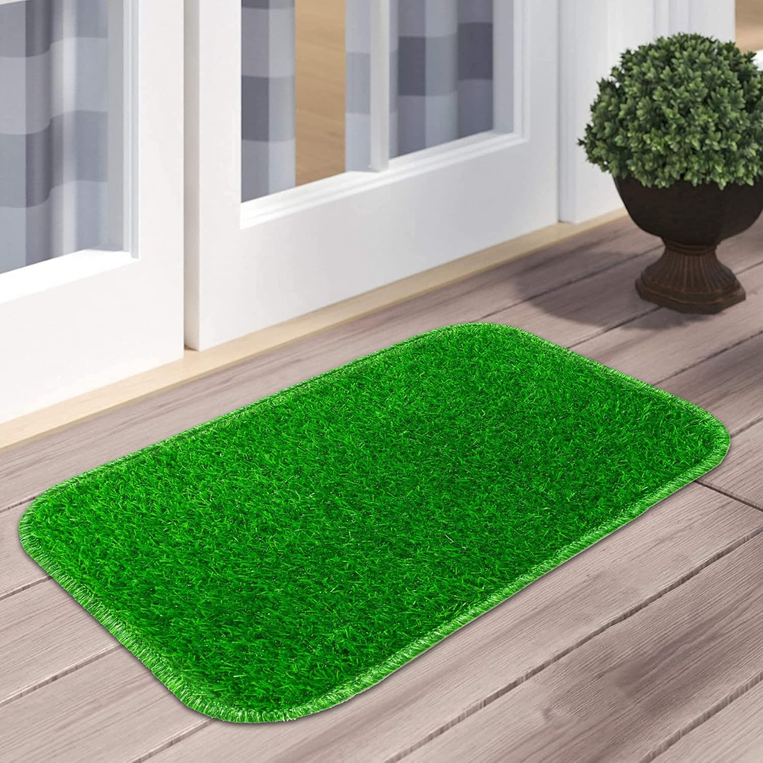 Premium Artificial Green Grass Rubber Door Mat (Small 38cm x 58cm) (Medium 48cm x 68cm)