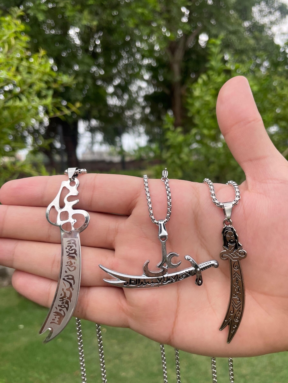 Islamic Muslim Shia Nacklace Top Fashion High Quality Stainless steel Hazrat Ali +Imam Ali +Ali Sword Nacklace For Men and Women  Best Muslim Shia Locket Jewelry Acessories Modern Locket/Pendant For Boys And Girls