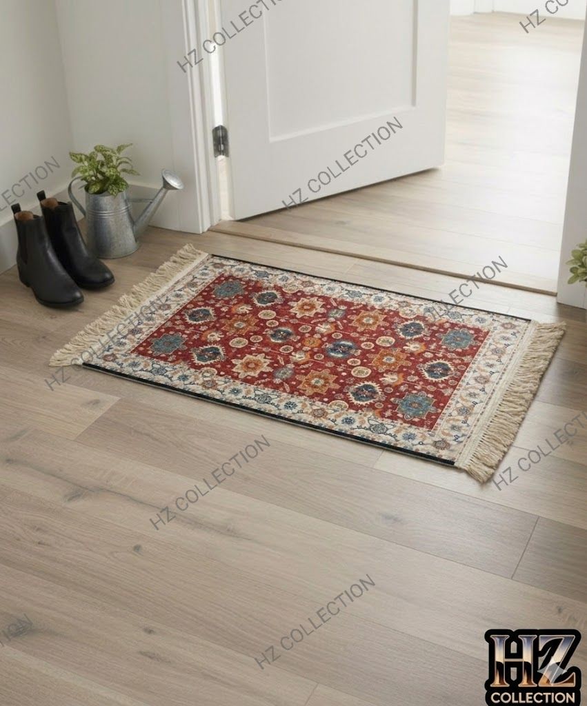 Elegant Floral/Geometric Poly-Cotton Rug - 1 Piece Traditional Design, Hand-Knotted Patterned Prayer Mat