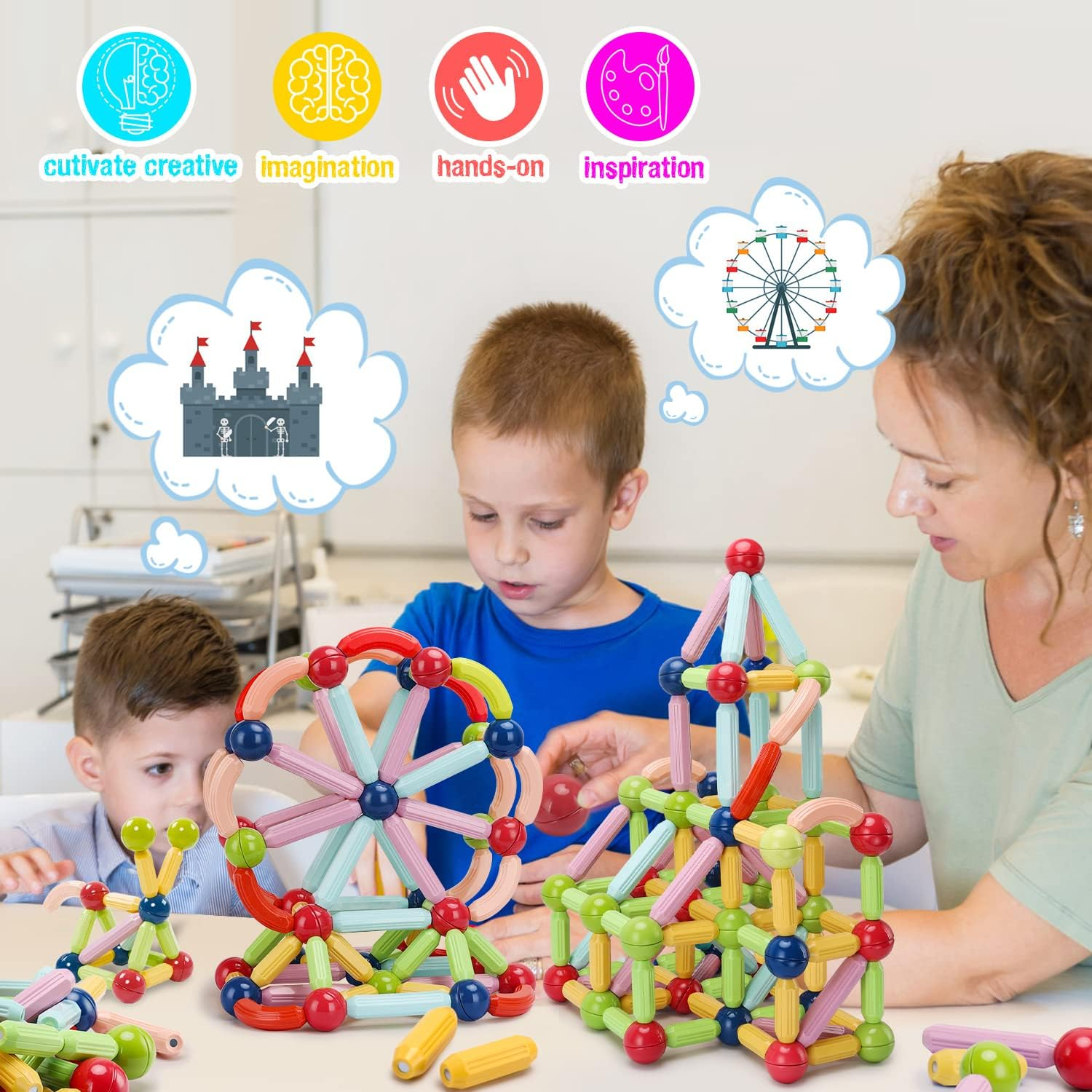 Magnetic Building Blocks Set 25/36/42 PCS – STEM Magnet Balls & Rods Construction Toy for Kids Age 3+ Educational Learning Stacking Game (Multicolors)
