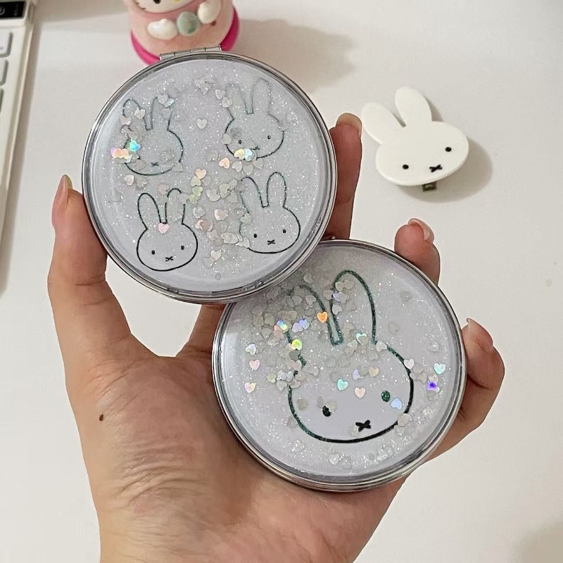 New Miffy Rabbit Mirror High Color Value Cartoon Printing Creative Student Portable Folding Handheld Beauty Double-sided Mirror
