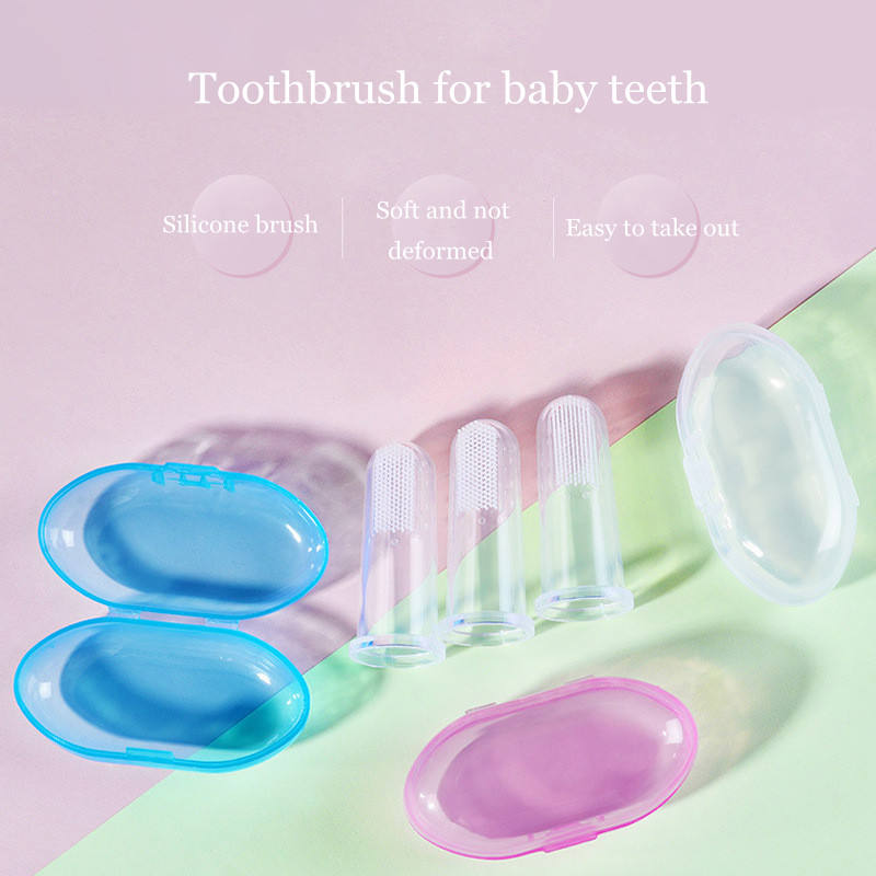2pcs Silicone Baby Finger Toothbrush Extra Soft Safe Baby Tooth Brush Teether Transparent Finger Toothbrush for Kids Infant Children High Quality Oral Care Tool