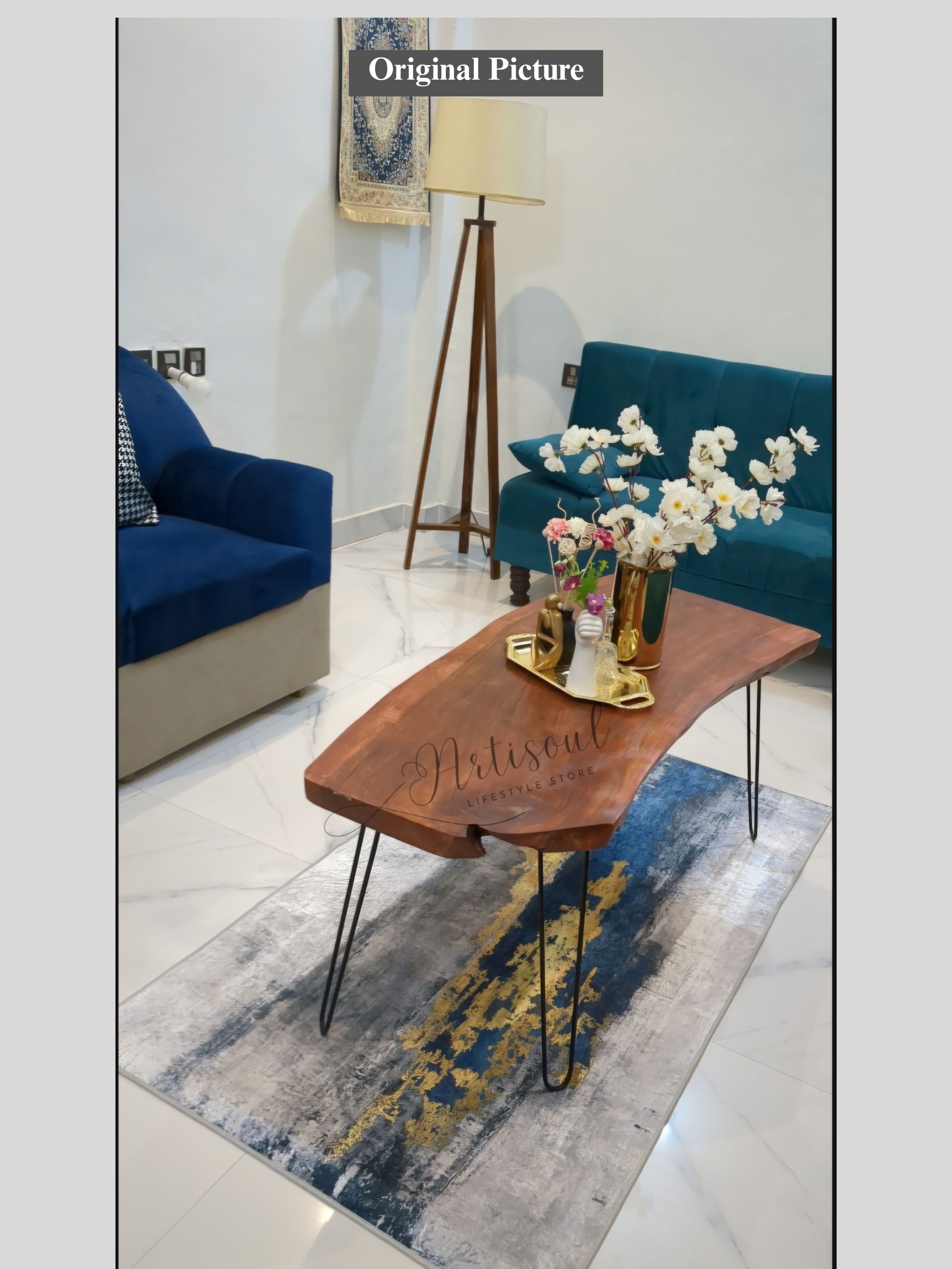 Small Round Side Table | Sofa Side Table & Bedside Table | Natural Live Edge Sheesham Wood | Metal Hairpin Legs | Drawing Room Corner Accent Table | Rustic Handmade Pakistan
