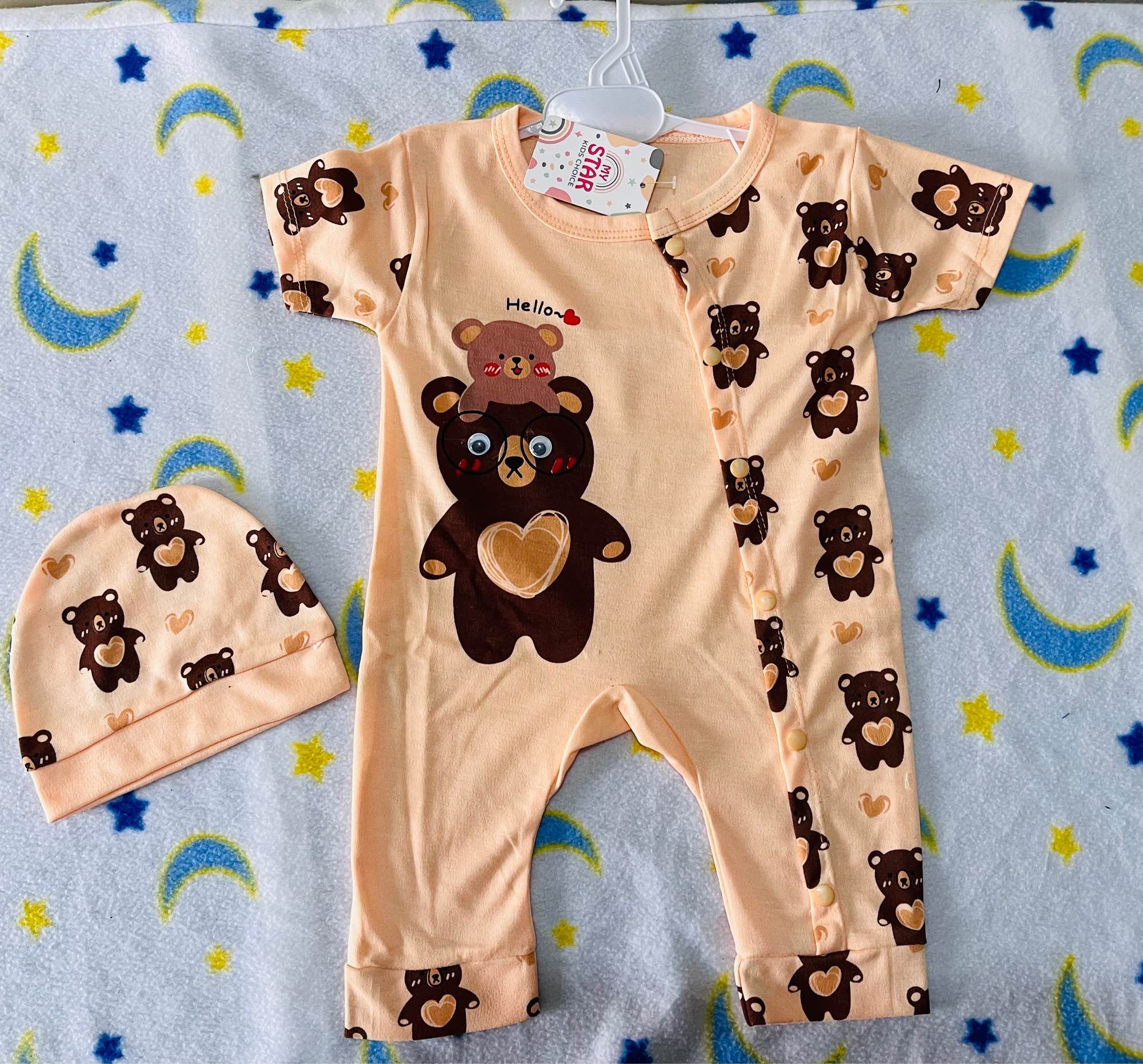 Infant Newborn Baby Baba Romper  Set 2-Piece Romper Cap Size 0-6 Months Stuff Summer Wear Fabric Premium Quality
