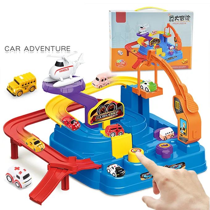Racing Rail Car Model Adventure Racing Rail Track Car Inertia Slide Vehicle Toy Brain Table Game Gift Mounted Model Building (Color : Blue)