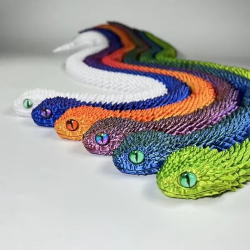 30CM New 3D Printed Snake Realistic Snake Statue Movable Joint Fidget Toys Simulation Desk Ornament Animal Model 