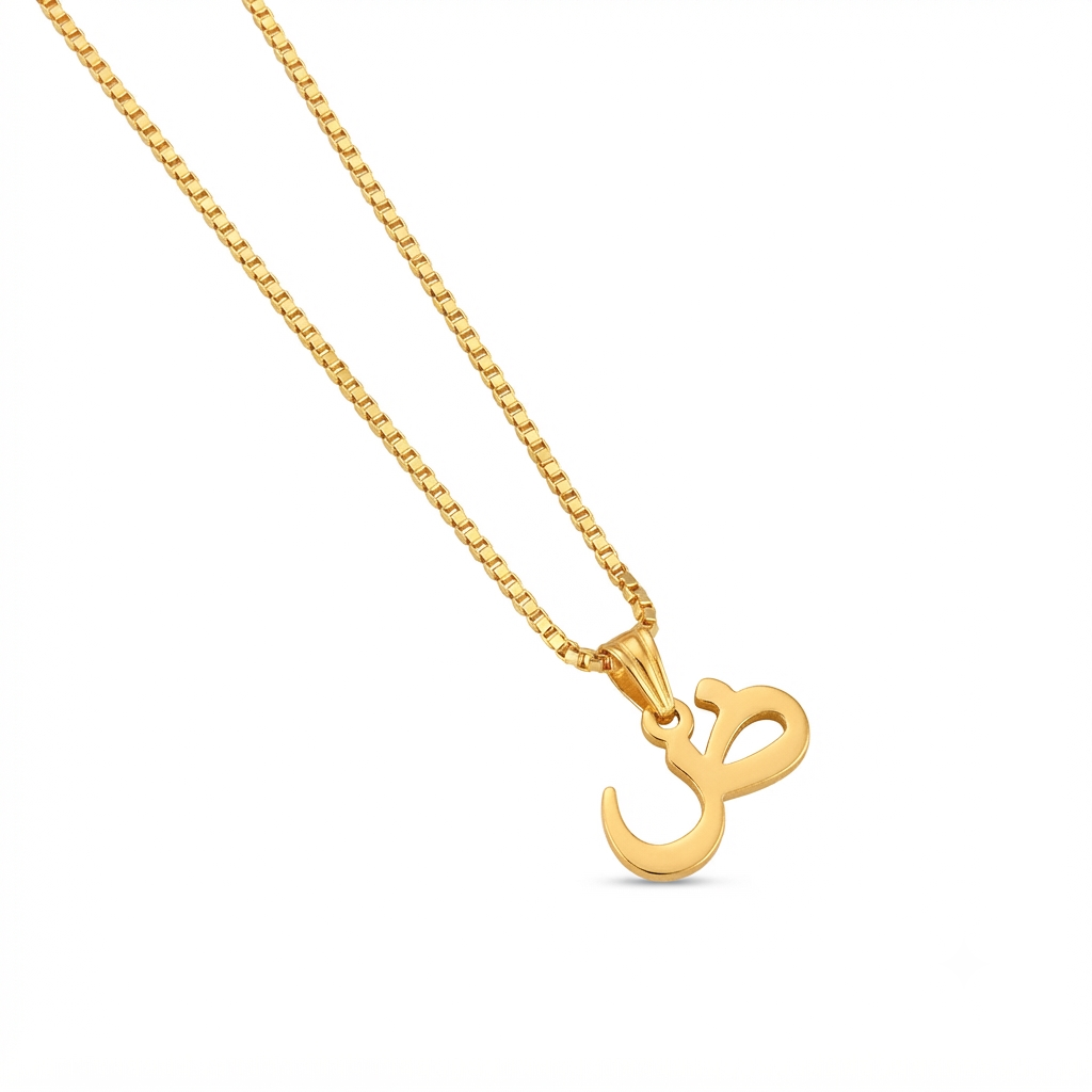 Arabic Initial Letter Name Pendant Necklace for Men & Women Trendy Jewelry with Pouch