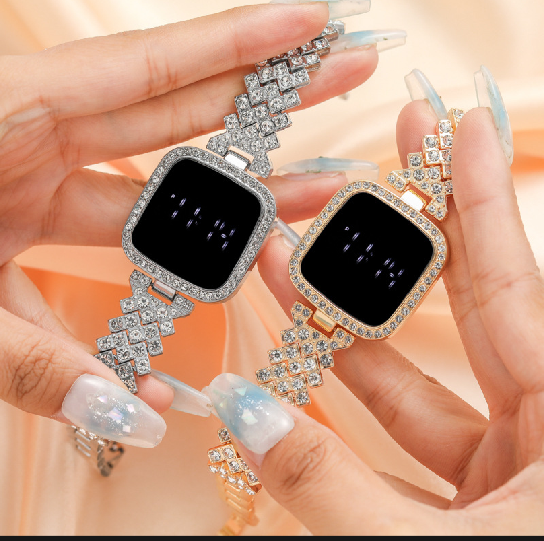 Hot Deal No.1 Full Diamond Touch Screen LED Watch – Steel Chain with Diamonds for Women & Girls