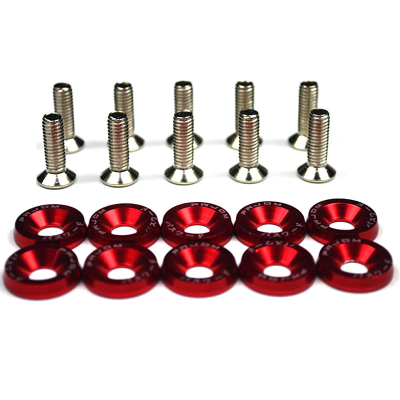 VMS Racing License Plate Bolt & Washer Kit – 4-Piece Set In Red, Custom Fit For Front/Rear Plates