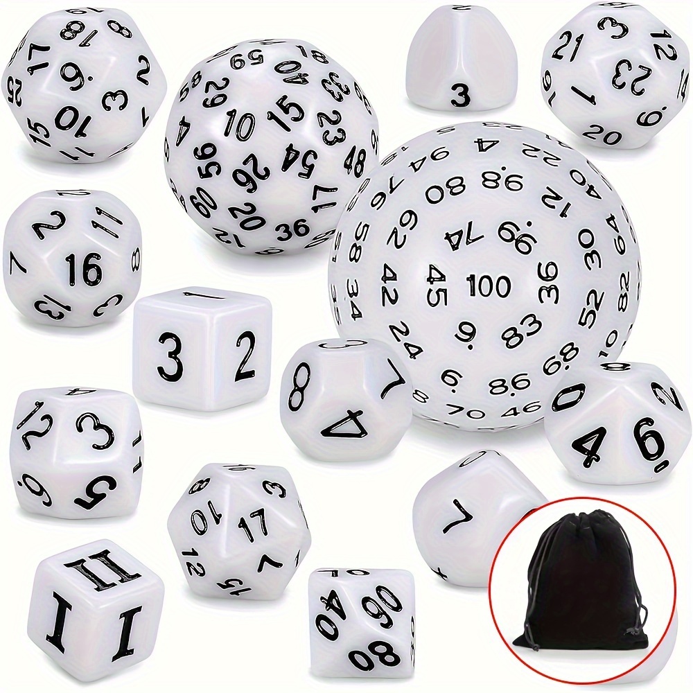 DND Polyhedron D3-D100 Dice Set (15 Pieces) for Roleplaying Tabletop Game with Drawstring Pouch