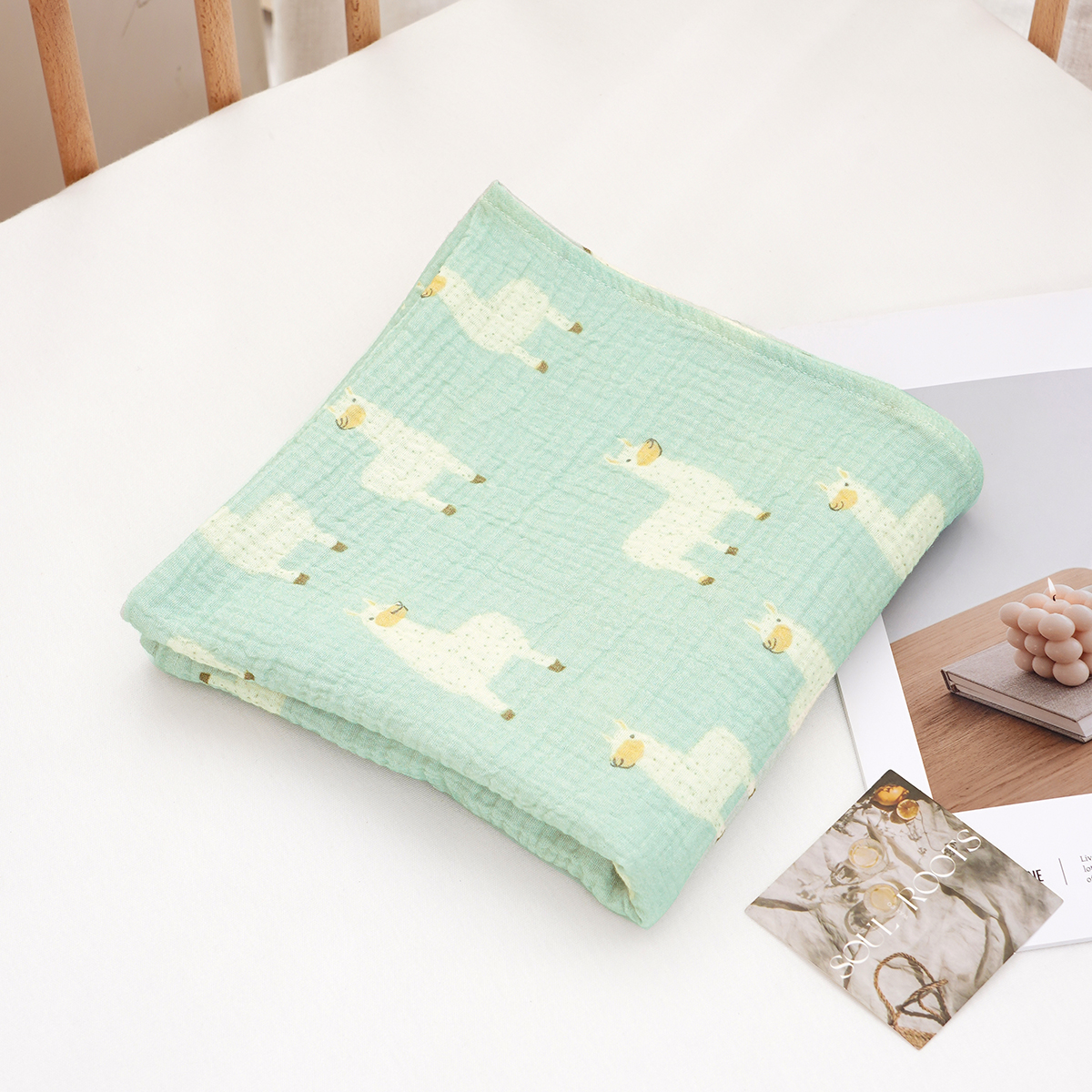 Elinfant 1 PC Newborn Swaddle Wrap Soft Breahable Cozy Bath Towel Swaddle Blankets 100%Cotton Muslin Swaddle Blanket Crepe Cloth