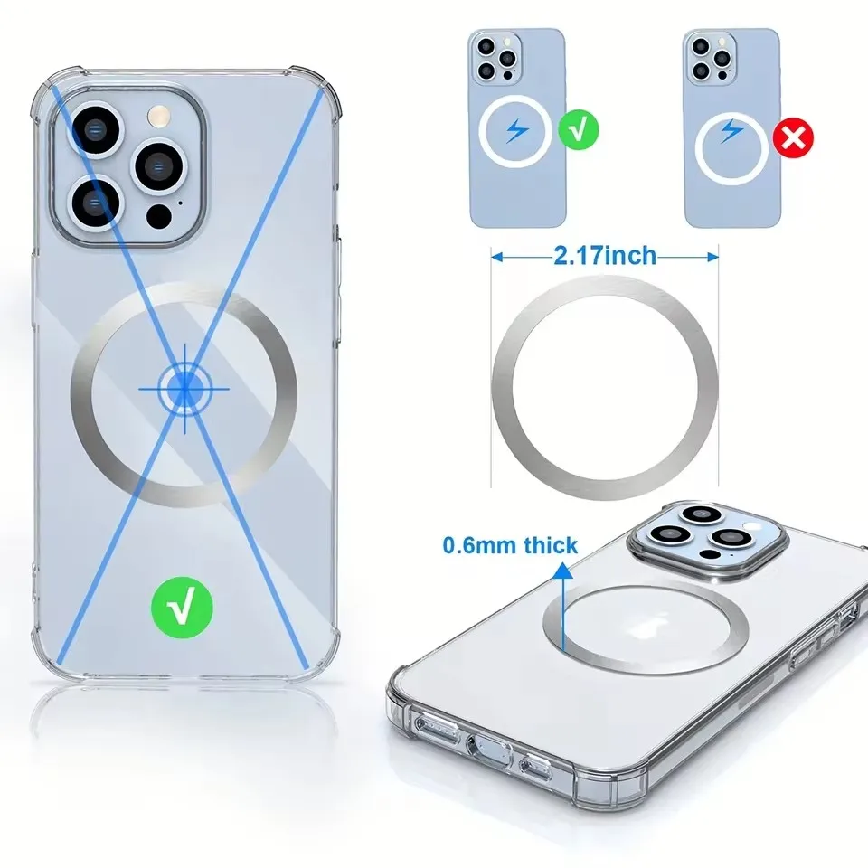 Stainless Steel Universal Magnetic Metal Plate Ring For Magsafe Wireless Charger Iron Sheet Sticker Magnet Car Phone Holder
