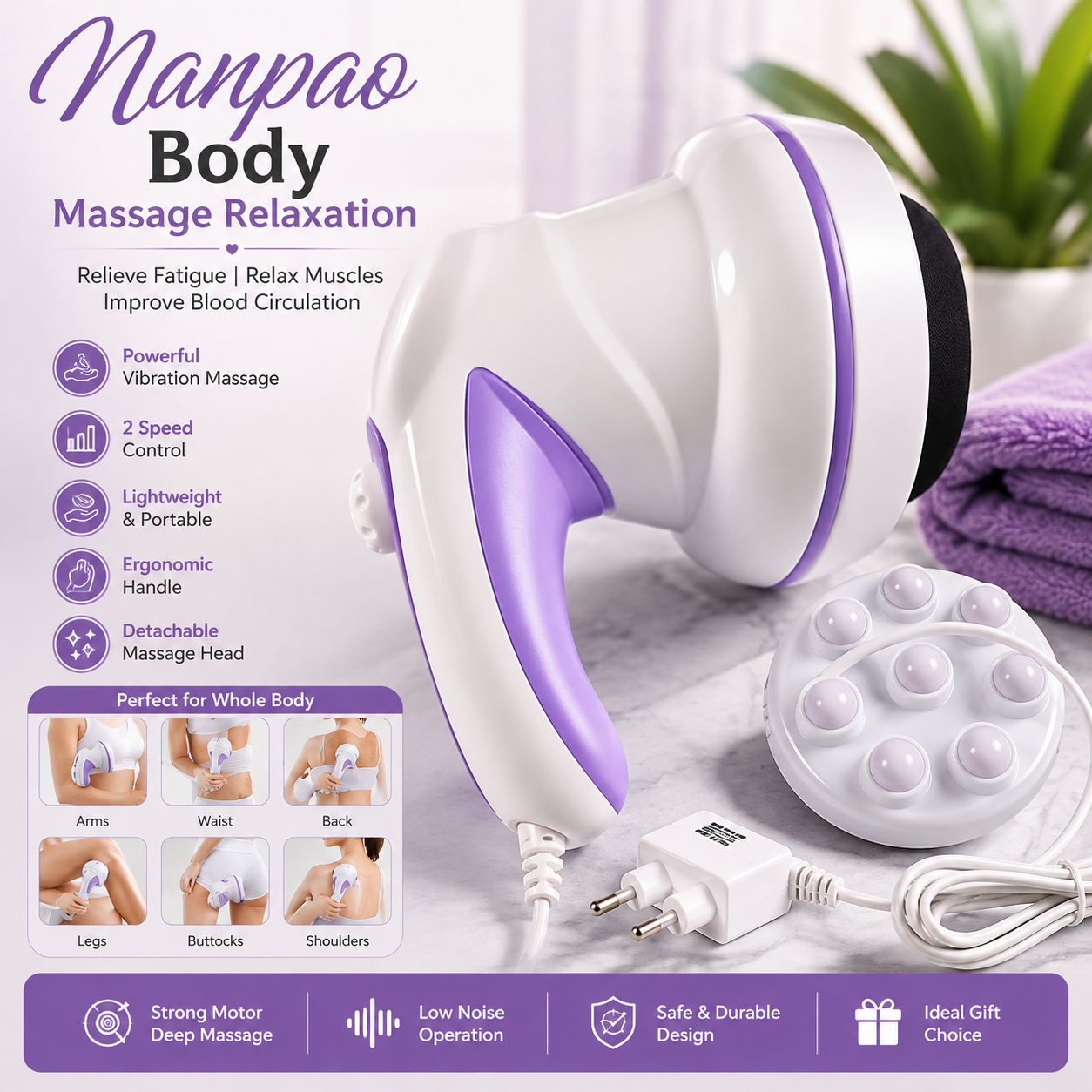 Professional Full Body Massager | High Performance Electric Vibration Massage Device | Ergonomic Handheld Massager for Back, Neck, Shoulders, Waist, Arms & Legs