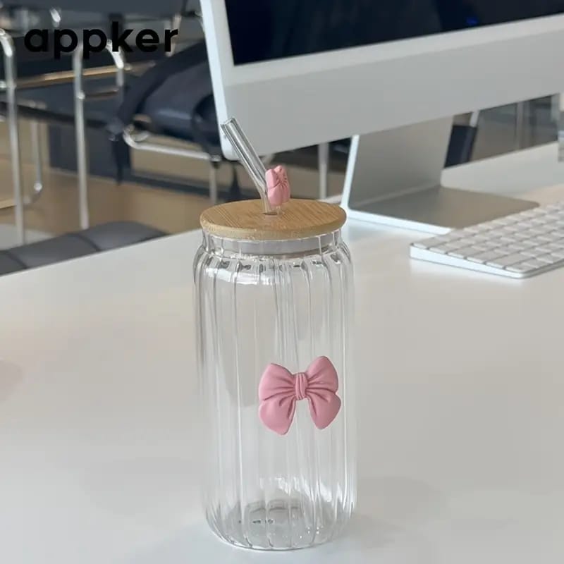 Bow Striped Glass Mug Set