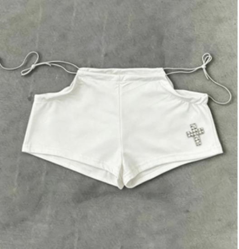 Streetwear Aesthetic Hot Pants Women White Cross Print Side Tie Low Rise Micro Shorts 2026