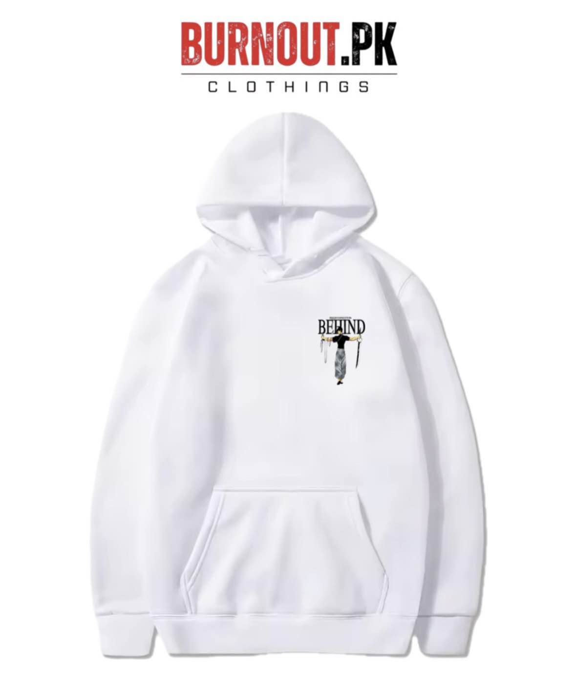 BURNOUT.PK NEW TRENDY WINTER COLLECTION PREMIUM QUALITY BEHIND LOGO PRINTED HOODIES FOR MENS + WOMENS AND BOYS