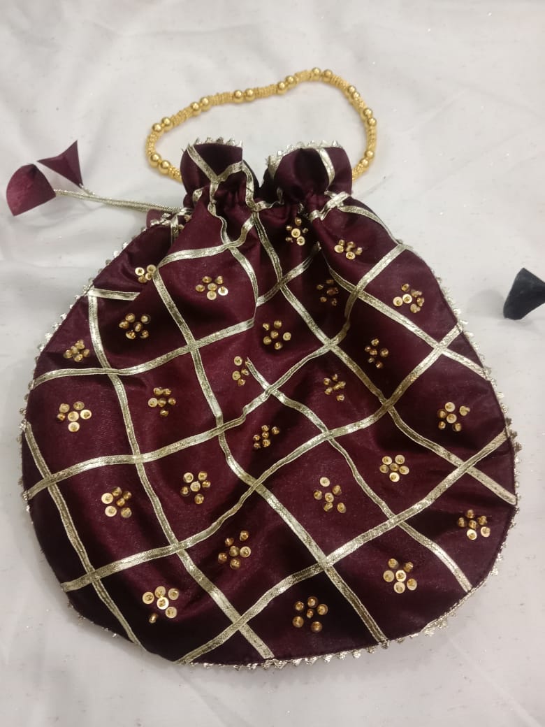 Fancy embroidered clutch/potli bag for wedding parties designer traditional potli gol bag with Handmade Gota work
