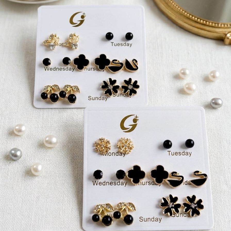 7 Pairs/set Stud Earrings Set with Card Crystal Earrings For Women Fashion Party Jewelry by Gleam&Grace