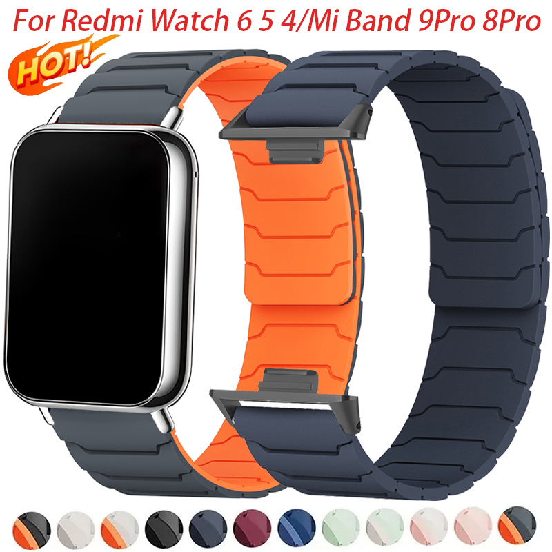 Magnetic Silicone Strap for Redmi Watch 6 5 Watch 4 Sports Band for Mi Band 9Pro 8Pro Correa Breathable Bracelet Accessories