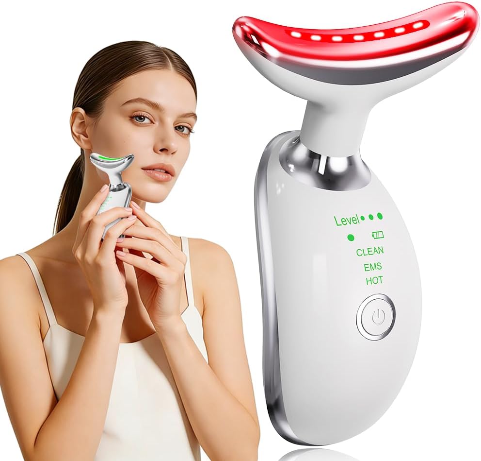 Facial Massager, 7 Color Face and Neck Massager for Skin Care at Home, Portable Beauty Skin Care Tools, White