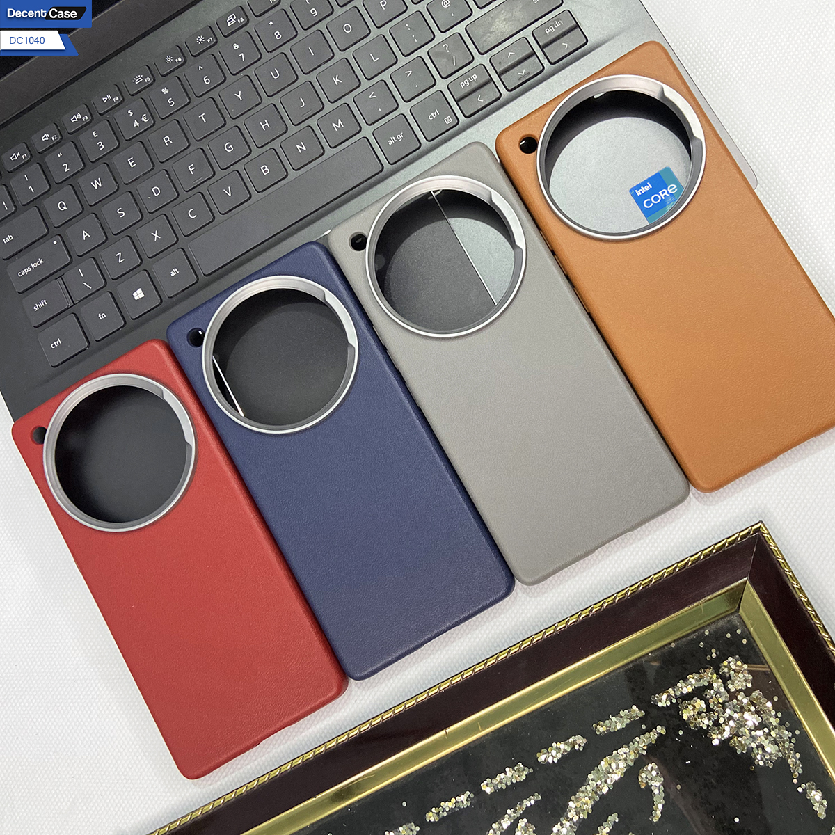 Infinix Zero 40 Cover - Light Gray - New Leather Texture Metal Ring Phone Case – Slim Soft Protective Back Cover