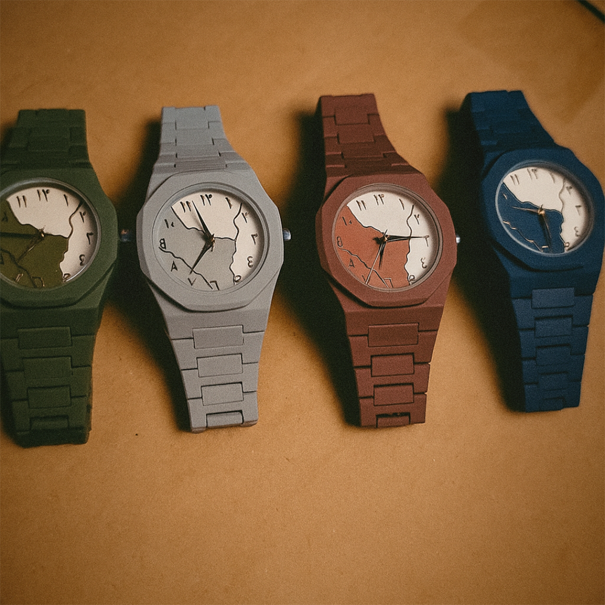 Premium Arabic Numerals Wrist Watch – Silicon Strap, Islamic Dial (Blue & Army Green)