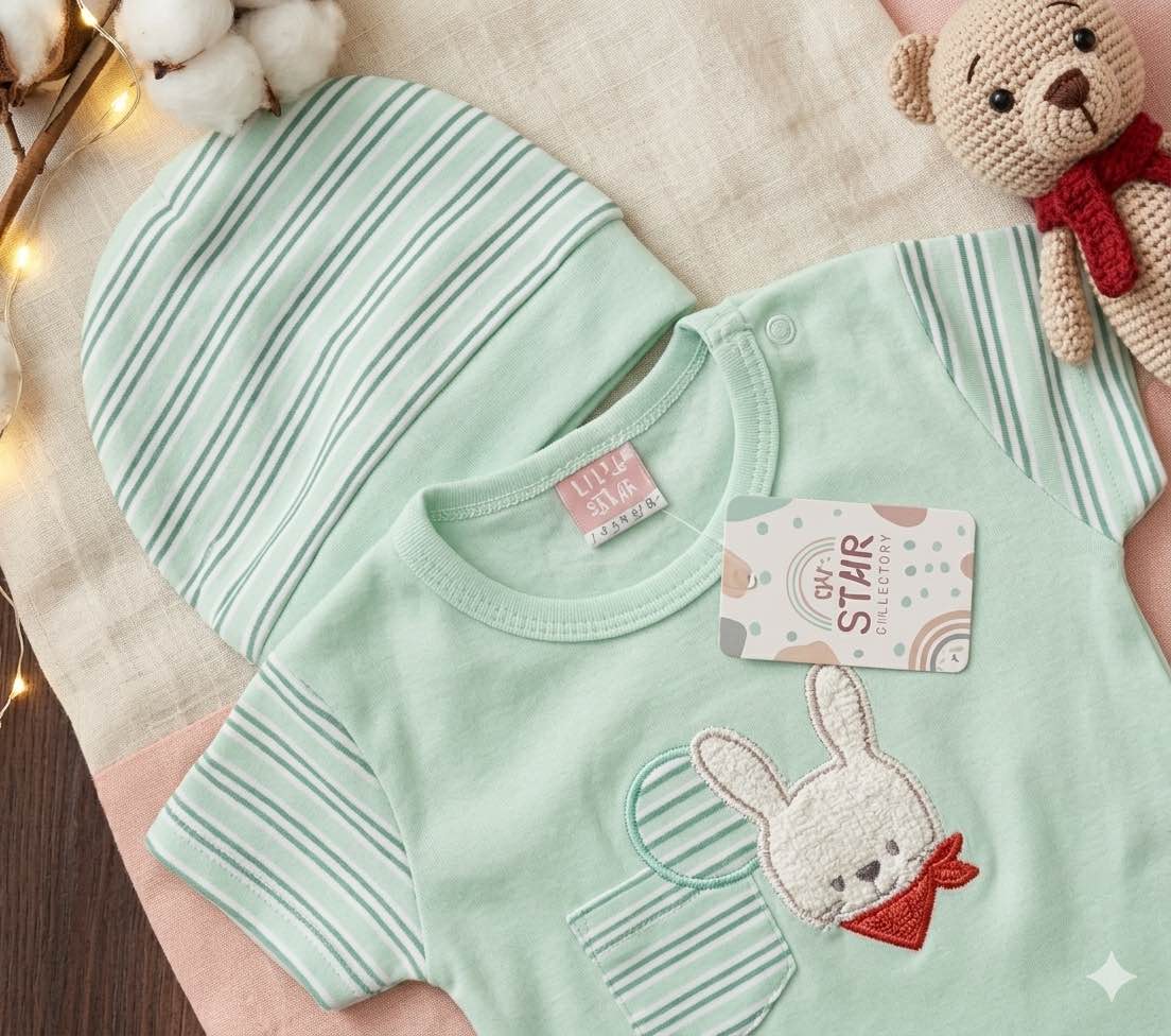 Infant Newborn Baby Baba Romper  Set 2-Piece Romper Cap Size 0-6 Months Stuff Summer Wear Fabric Premium Quality