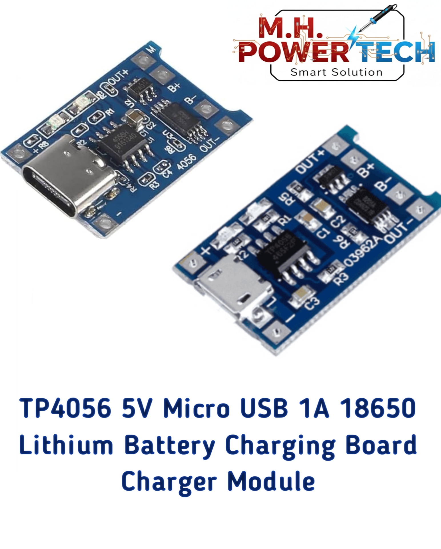 TP4056 5V 1A Lithium Battery Charging Module – Micro USB & Type-C Dual Port – 18650 Li-ion Charger Board