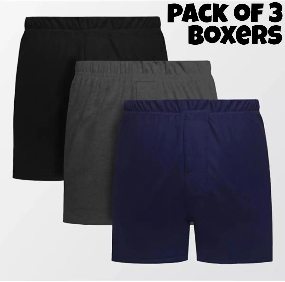 Pack Of 3 Single Jersey Boxers For Men's-(Random colors)