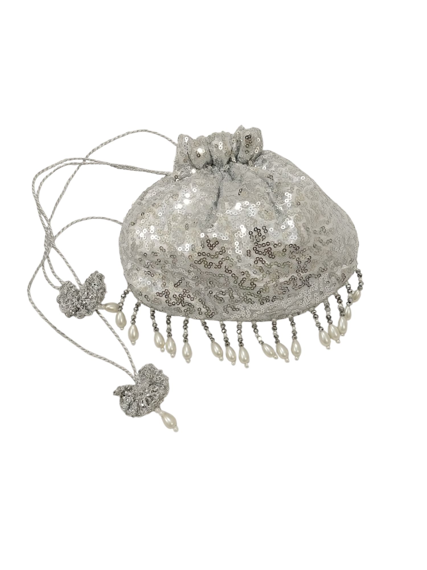SHINY fancy potly clutch with pearl tassels
