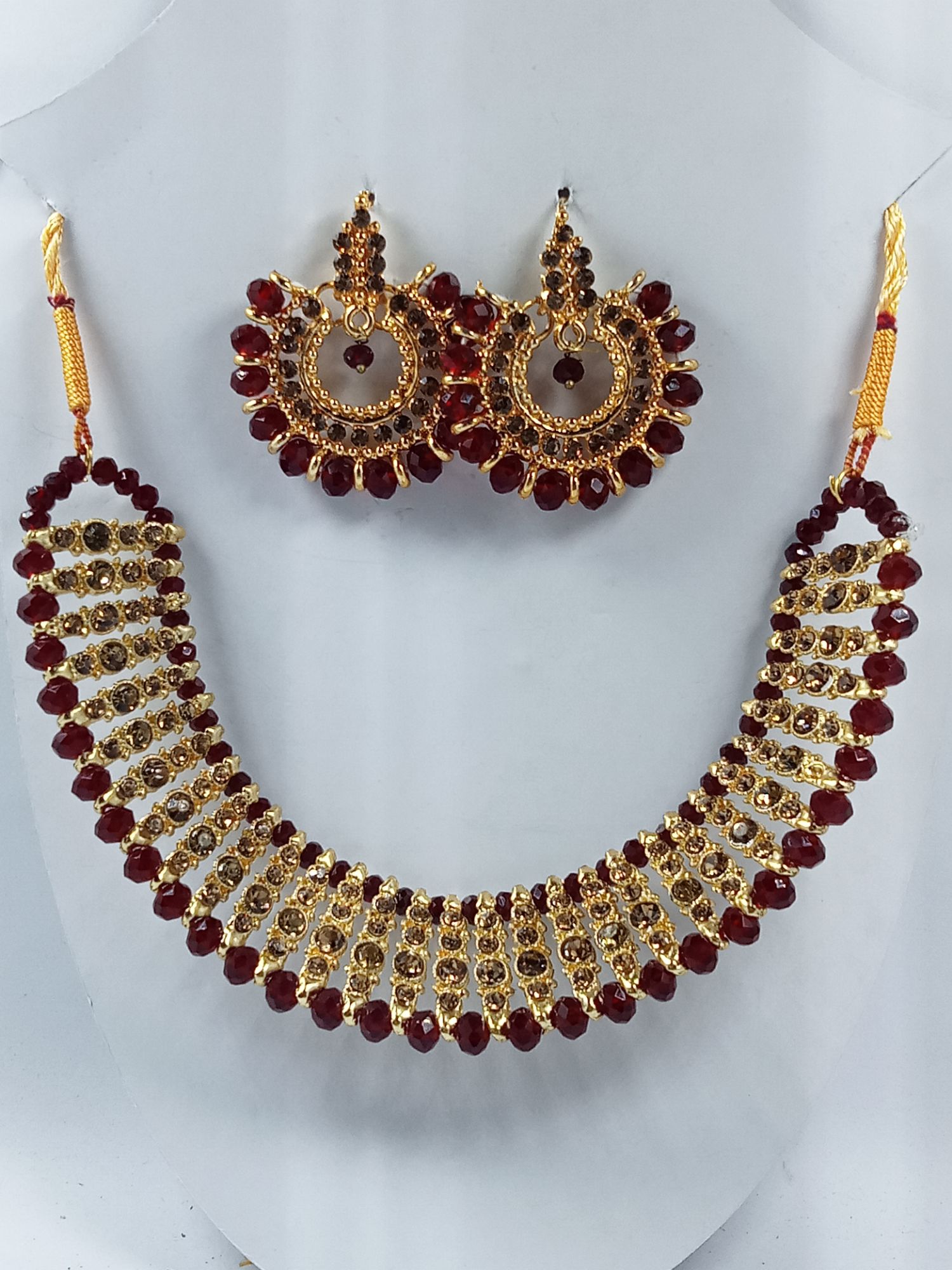 Black colour artificial jewellery set of round crystal earrings and chowker neckless high quality jewellery set in low price for women girls and bridals for weddings and Eid party low weight and heavy look