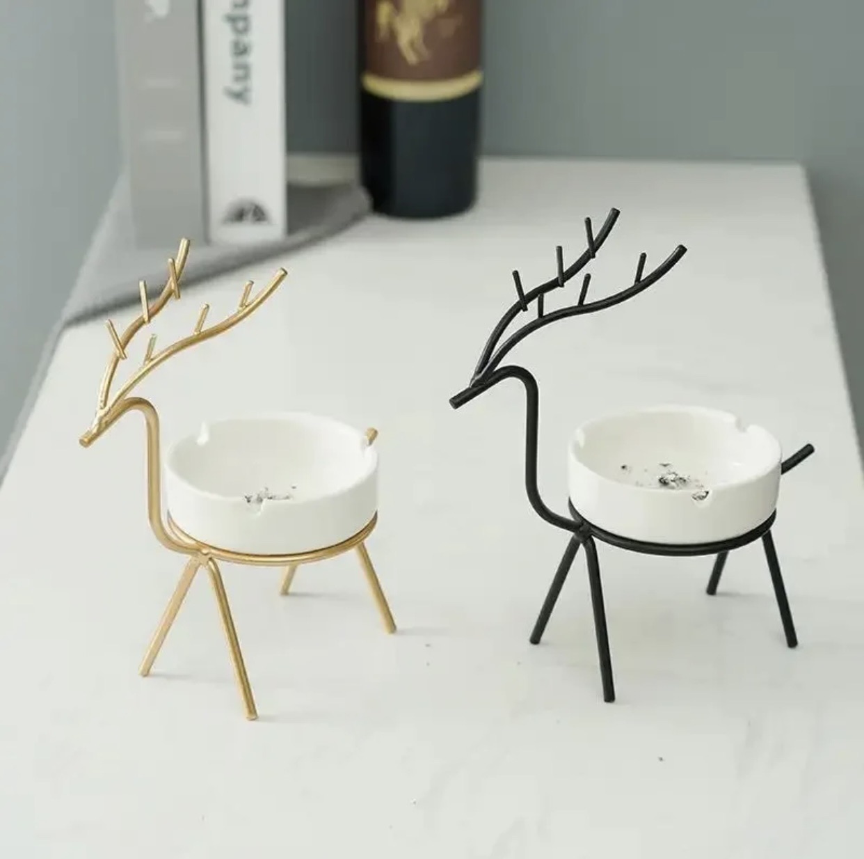 Ashtray Deer 🦌  Gold important Ashtray , Portable Ashtray large capacity Iron metal style  office home a gift idea Gold