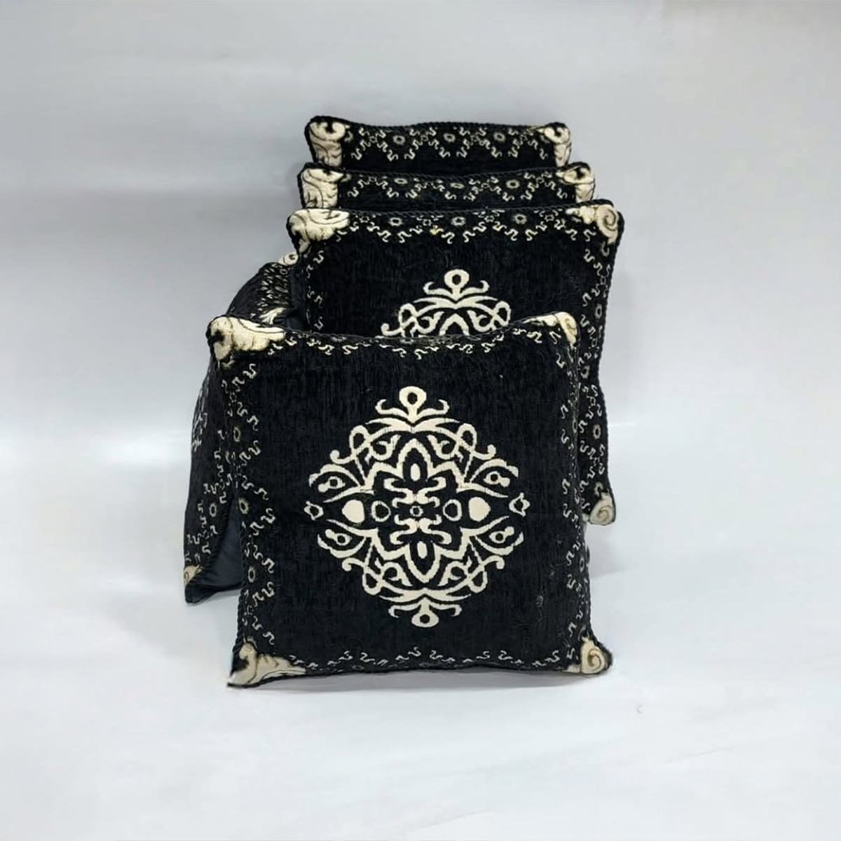 5-Piece Velvet Jacquard Cushion Covers 15x15 Inches with Zip Closure