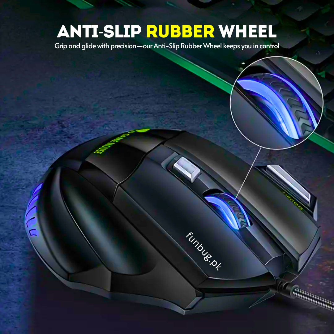 FunBug 7 Buttons Sports Mechanical Wired Gaming Mouse RGB with 4-Levels DPI Control - 7 Light Wired USB Optical Mouse with Side Buttons - Mouse with Pad for PC, Laptop, Computer, Gaming, Pubg Mobile