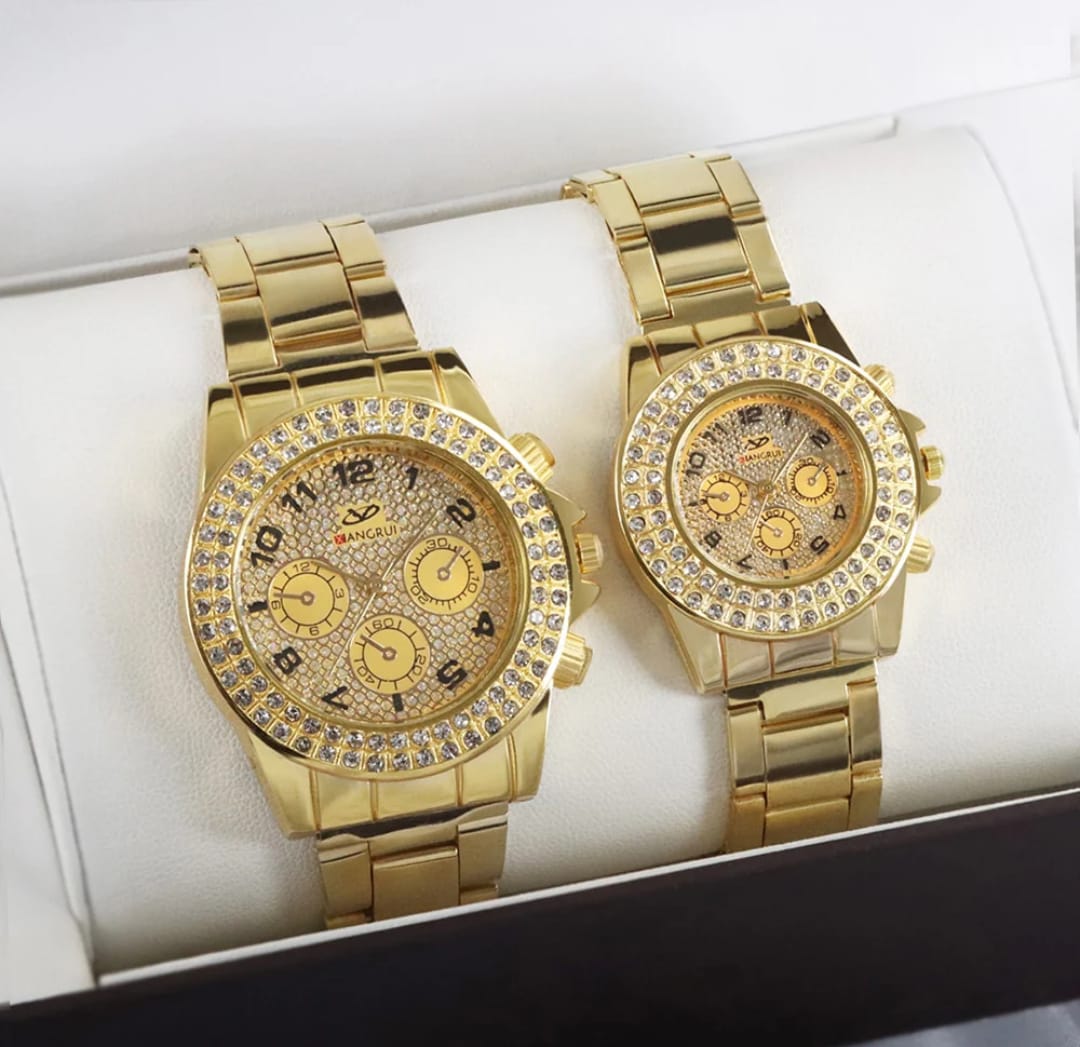 2 pcs/ Top Class Luxury Couple Watch For Men And Wen Top Fashion Luxury Watches For Couple- High Quality White Pearl Stones Dial Couple Watch for Men/Women -Best Couple Watch For Lovers -Stylish  Couple Watch For Unisex
