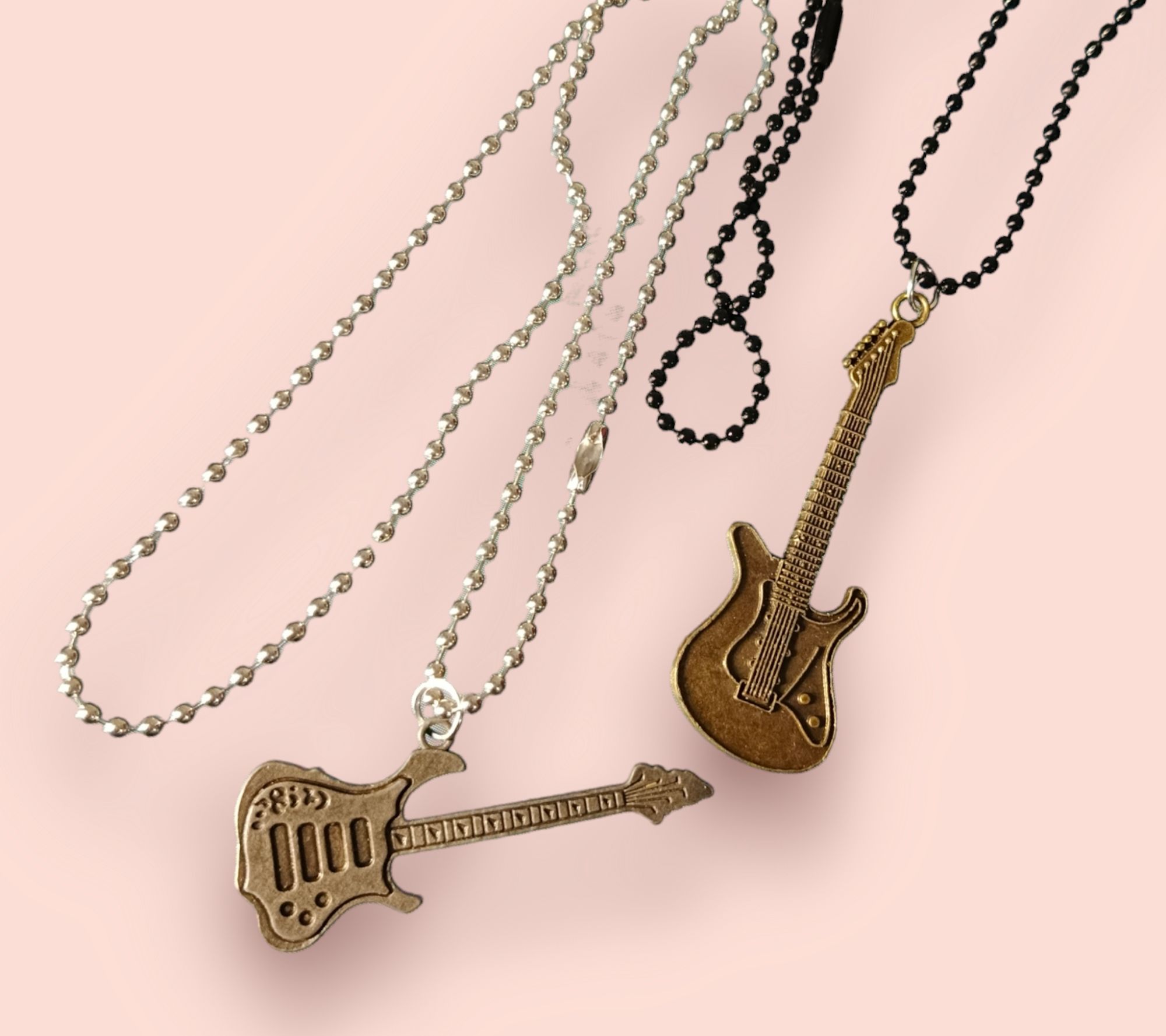 Black and Silver Chain with Guitar Pendant