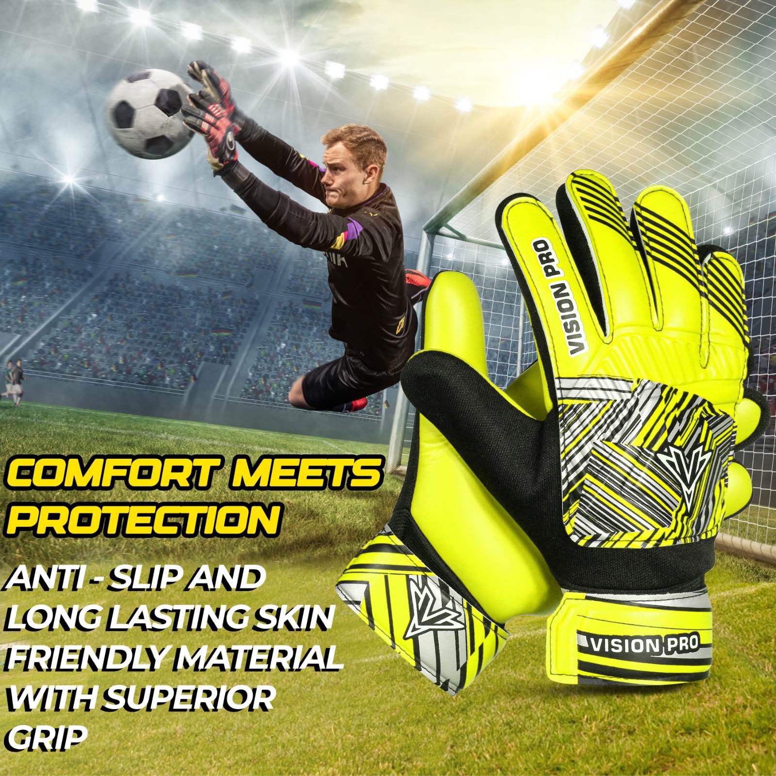 Kids Goalkeeper Gloves Soccer Goalie Football Glove Super Grip Double Wrap Wristband Training Gloves youth Sizes For Boys and Girls