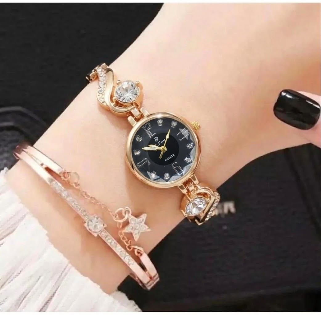 Watch for Girls and Watch for Women Luxury Diamond Ladies Watch | Fancy Crystal Rhinestone Quartz Bracelet Watches | Elegant Party Wear Chain Wristwatch | Fashion Jewelry Bling Timepiece Gift for Her | Rose Gold, Silver, Black and black dial watch