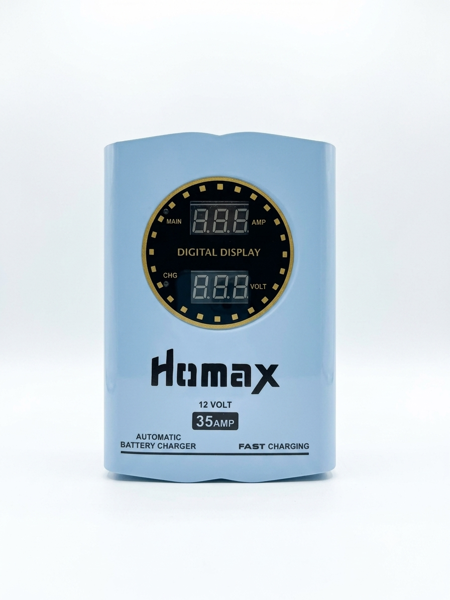 Homax 12V 35A Automatic Battery Charger With Smart Digital Display,  Fast Charger with NEW MOSFET & 100% Copper Technology Suitable for Car, Bike, UPS Lead-Acid Batteries, 35 Amp 12V Faster Series