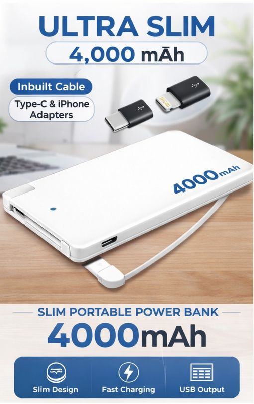 2600 mAh Metal Power Bank With Free Cable For All Mobile Phones