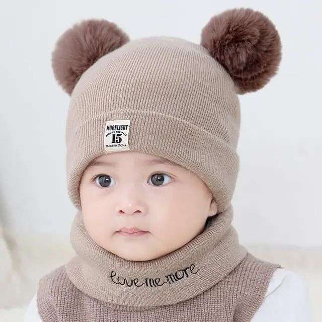 Baby Cute Warm Hat, Children's 2 in 1 Winter Hat and Scarf, Lovely