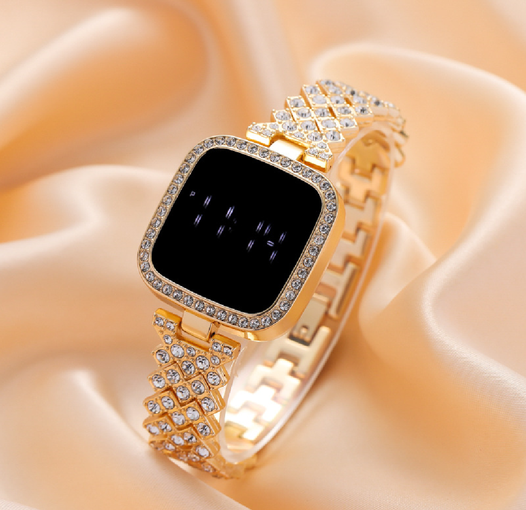 Hot Deal No.1 Full Diamond Touch Screen LED Watch – Steel Chain with Diamonds for Women & Girls