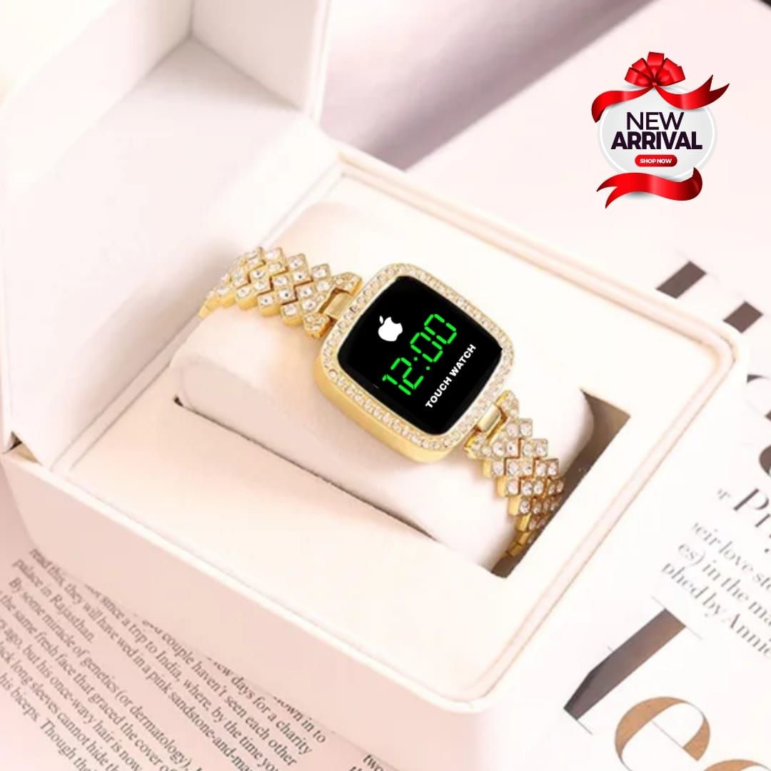 HOT DEAL NO 1 Full Diamond Touch Screen LED Watch Steel Chain with Diamonds Ladies Watches For Female Women Girl
