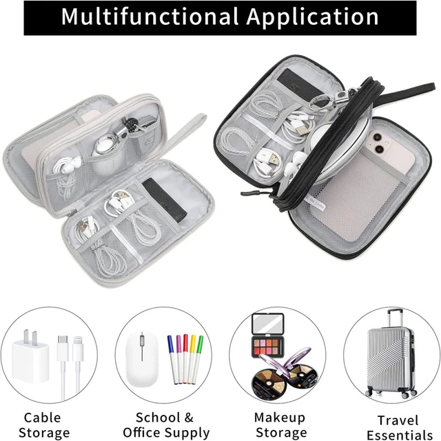 Cable Organizer Travel Bag Pouch Waterproof Small Electronic Accessories Carry Case Portable Double Layers All-in-One Storage Bag for Cable,Cord,Charger,Earphone Black