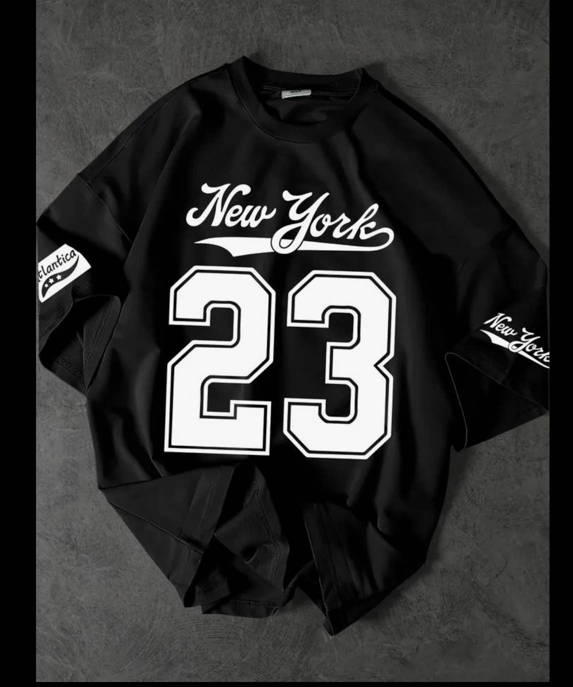 Premium Oversized T-Shirt for Men - Black New York 23 Varsity Print - Hip Hop Streetwear Cotton Tee