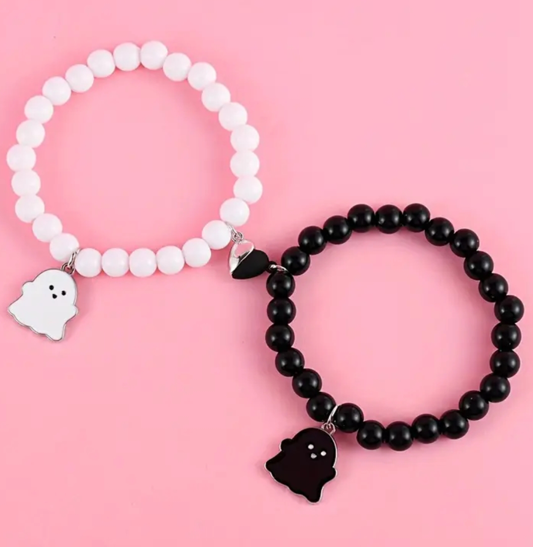 Two-Piece Set: Elegant Black and White Magic Megnectic charm  Bracelet - High Quality Friendship Jewelry, Beautiful Charm Glass Round Beads Megnectic Braclate For Lover,Friends And Besties