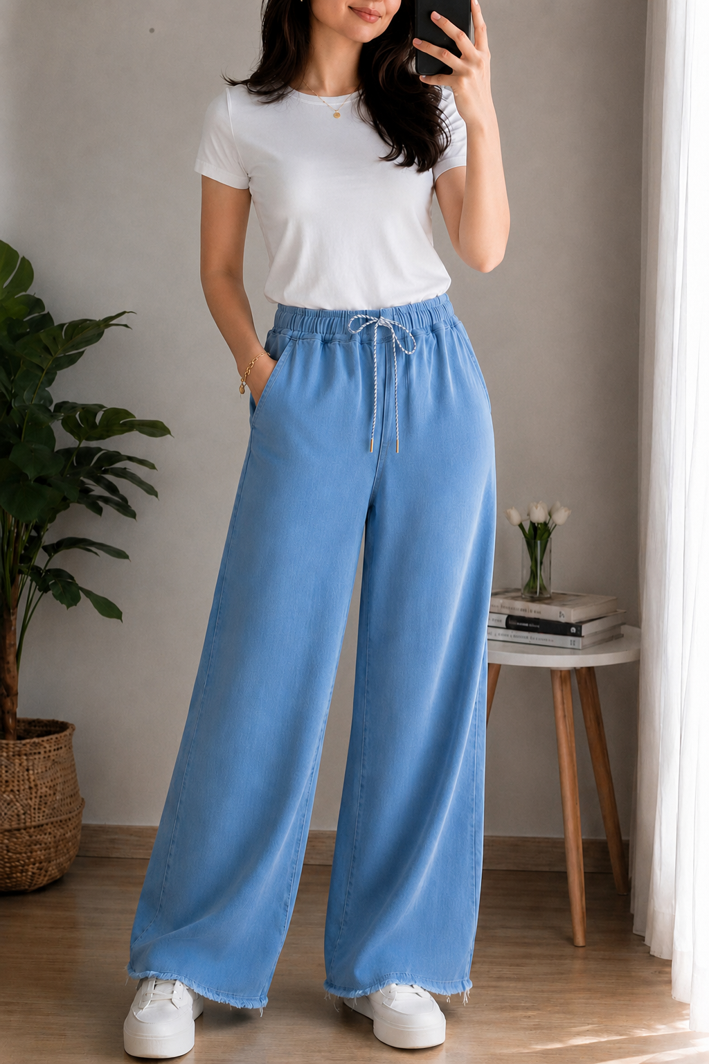 Denim Beggi Pent For Women Dori Elastic Waist Trouser Rough Denim Beggi Pent