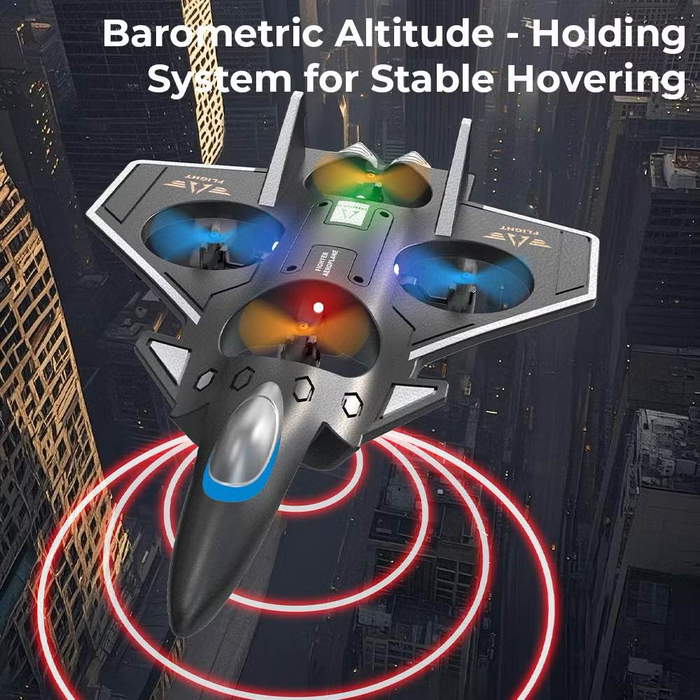 Fighter Jet RC Drone with LED Lights – 2.4GHz Remote Control QuadCopter Plane | Rechargeable Foam Aircraft Toy for Kids & Adults