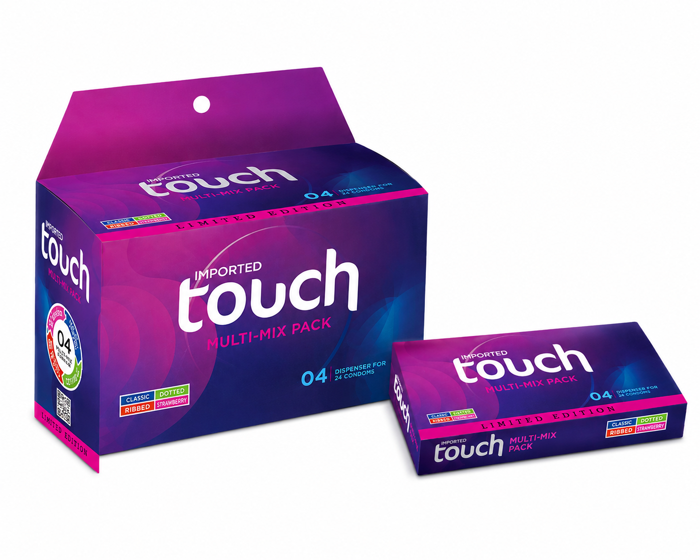 Touch Multi Mix Condoms 6 Pieces Dispenser Lubricated Natural Latex for Protection Pack of 4